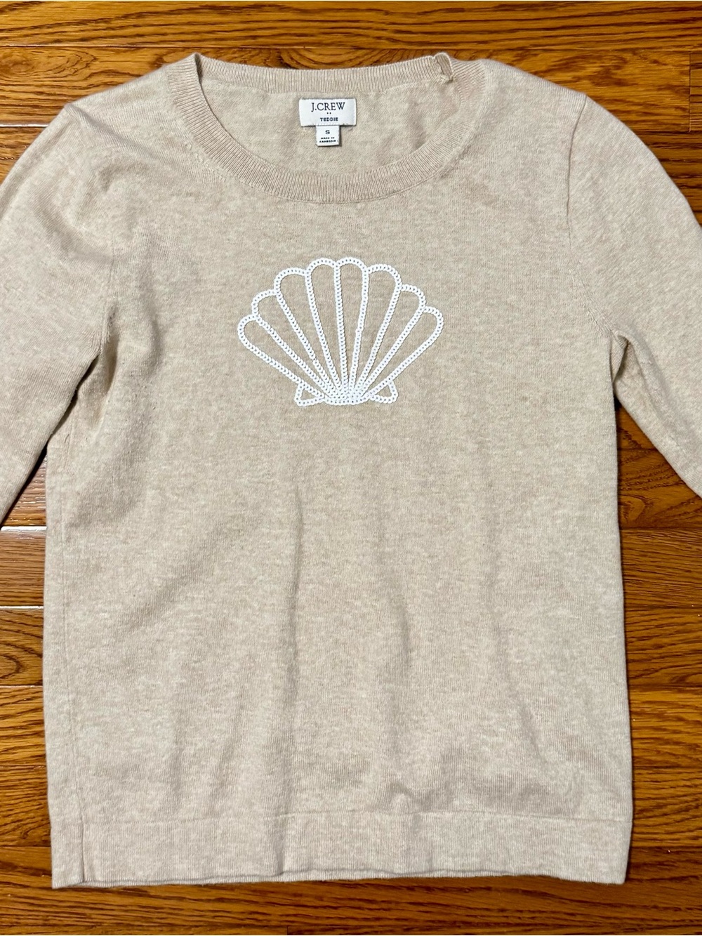 J. Crew Women’s Knit Teddie Sweater with White Shell Graphic